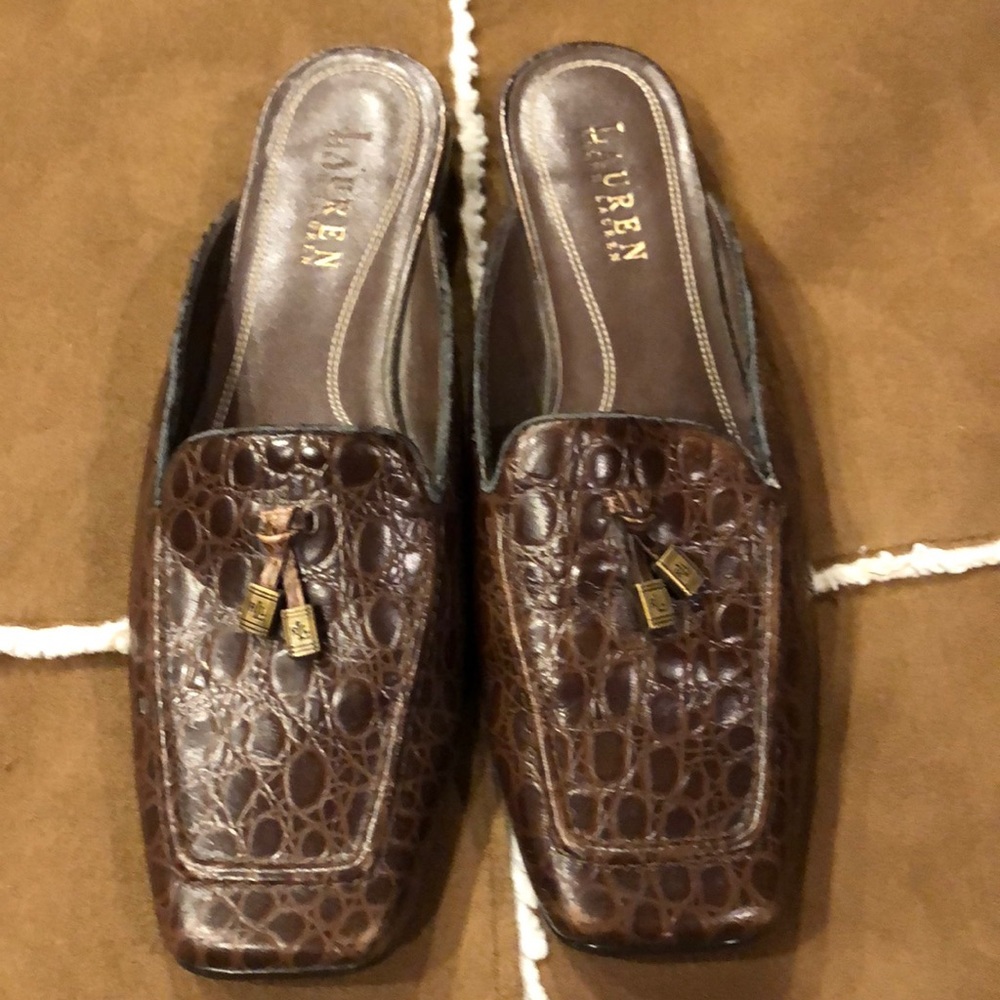 Ralph Lauren brown, tasseled mules